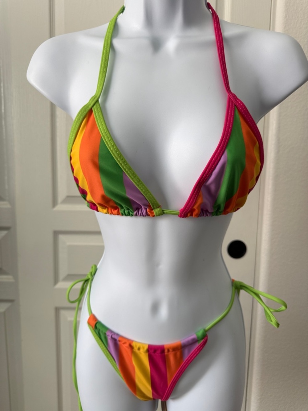 Vibrant Rainbow Stripe String Bikini
